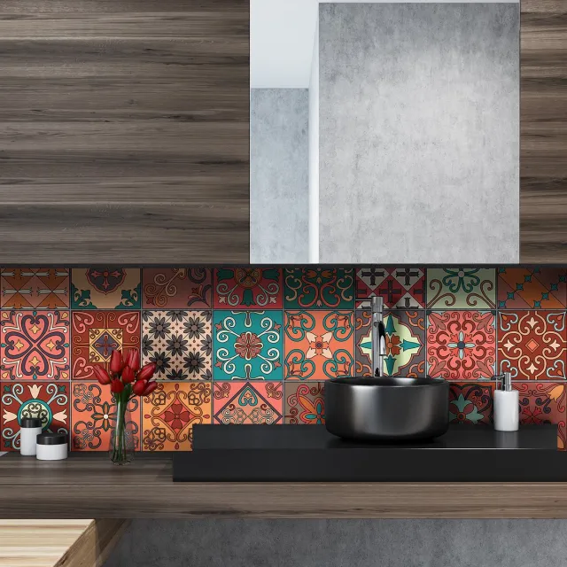 Ambiance Sticker Zelfklevende tegelmuurstickers voor keuken en badkamer - 24 Giordano Azulejos cementtegelstickers - 24 stickers, 20x20cm Multi color