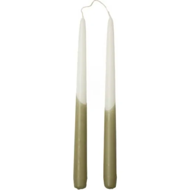 Rustik Lys Dinerkaarsen - Groen Wit - Eucalyptus - Dip Dye Tweelingkaars - 29 cm x 2,2 cm