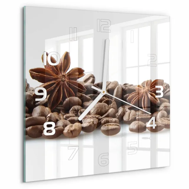 TULUP Wandklok - Kaneelkorrels Klok Glas Met Opdruk - 30x30 cm - Bruin Moderne Wandklok Glas - Witte handen - Vierkante Klok - Decoratieve Glazen Klok - Glazen Wandklok Design