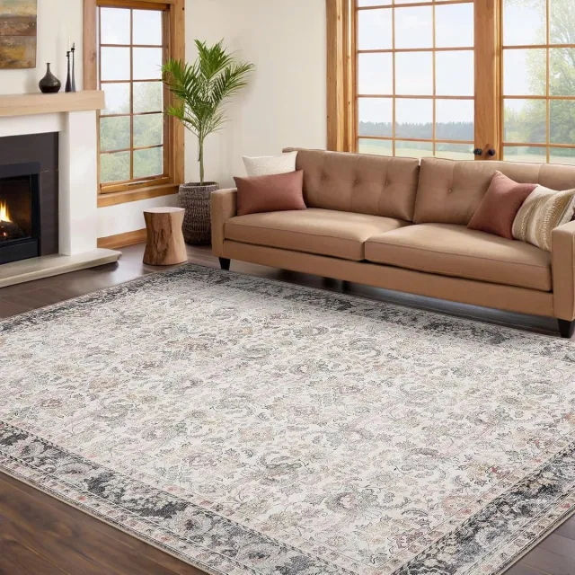 Danky Oriëntaals vloerkleed 160 x 230 cm – beige – Perzische print – zacht polyester – wasbaar & antislip – woonkamer