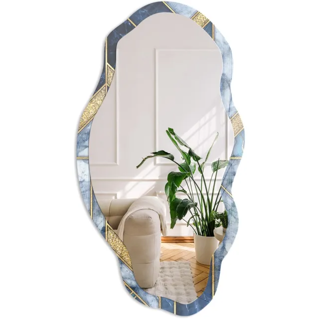 Coloray Blauw Mozaïek Spiegel - Blauw Rechthoekige Spiegel Voor Interieur - Organische Spiegel - Woonkamer - Geometrisch - 45x90 cm - Totale afmeting 52x97 cm Blauw Mozaïek, Blauw