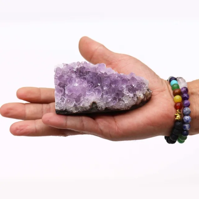 Ancient Wisdom Middelgrote, natuurlijke, hoogwaardige amethistcluster (ongeveer 350-450 gram, 7,5-10 cm) multicolor