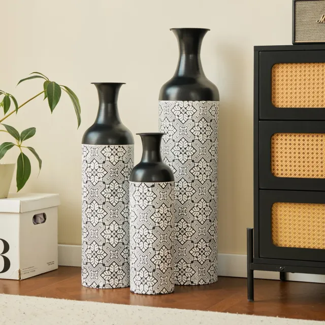 Welltin 3-delige metalen bloemenvaas set – hoge decoratieve vazen (83/66/50 cm) – zwart – voor woonkamer, hal en kantoor