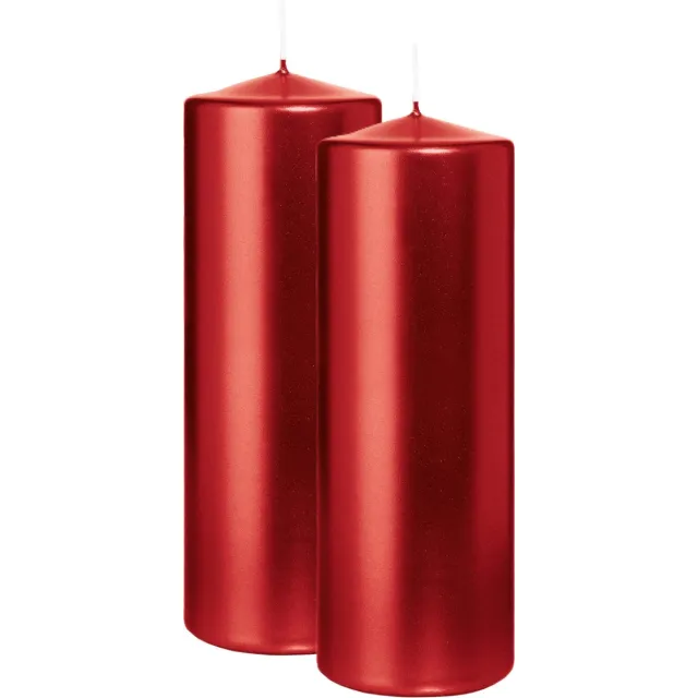 Wiedemann Cilinderkaars/stompkaars - 2x - metallic rood - 20 x 7 cm - 103 branduren - zuilkaarsen Donkerrood