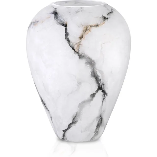 Terroso Vaas Ice, Mat Glas Marmer, Elegante, Hoogte 27 cm Wit, Goud, Zwart