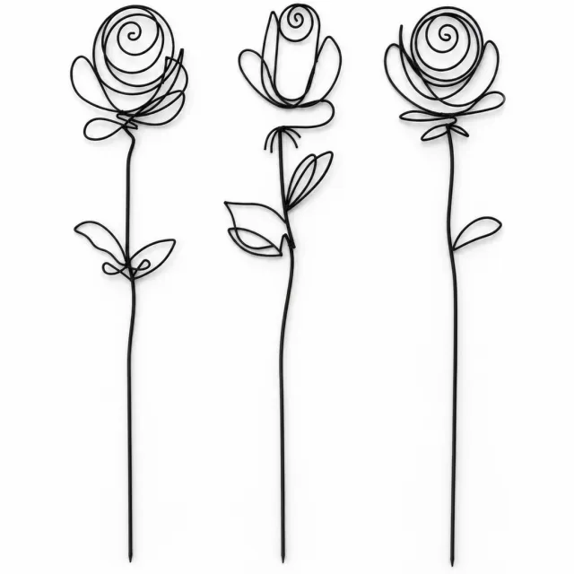 UNUS Tuinstekers rozen set van 3 zwart - Decoratie voor buiten - Tuin - Metaal - Tuindecoratie voor buiten