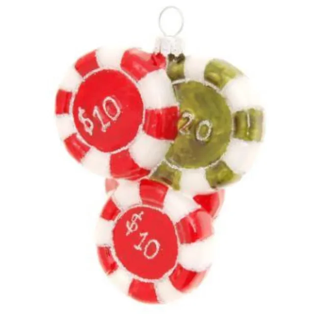 Krebs Glas Lauscha Kerstbal Casino Chips – Glazen Ornament – Kleurrijk Las Vegas Design Rood