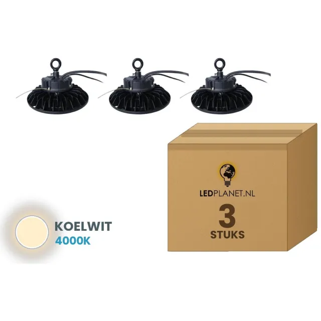 Tsong UFO Lamp - LED High Bay 100W - 15.000 lm - Koelwit 4000K - 3 stuks - DALI Dimbaar - IP65 - Hal, Werkplaats- & Garageverlichting - 5 jaar garantie