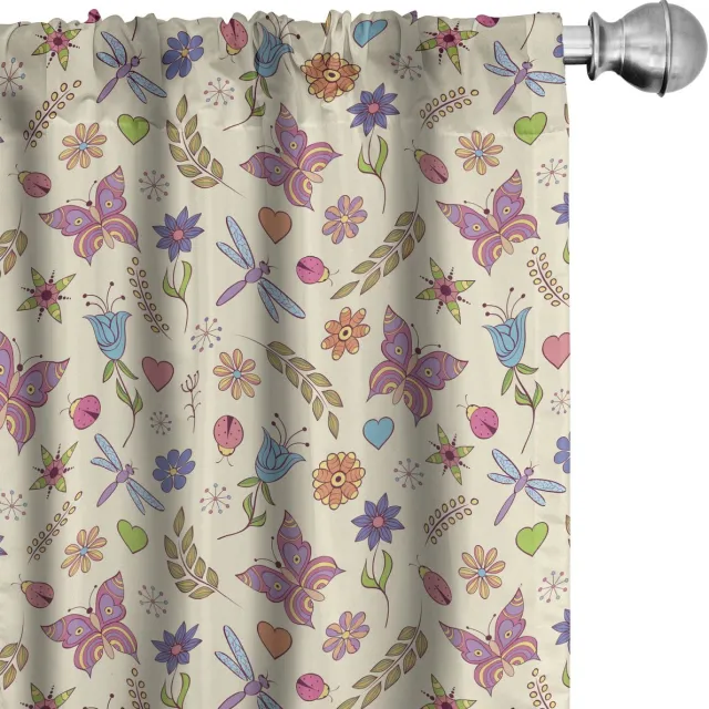 ABAKUHAUS Bloemen Raamgordijnen, Abstracte Kleurrijke Flora, Lichtgewicht decoratieve 2-delige set met roedezak, 2 stuks 75 cm B x 175 cm L, Meerkleurig