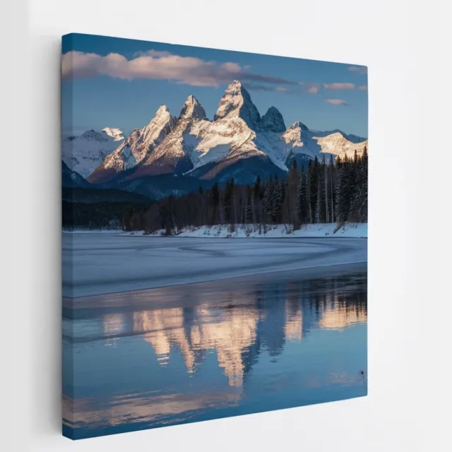 Saammp Canvas Schilderij - Landschap - Winter - Natuur - 60x60 - Foto op canvas - Wanddecoratie - Muurdecoratie Woonkamer - Slaapkamer decoratie - Canvas Print Multicolor