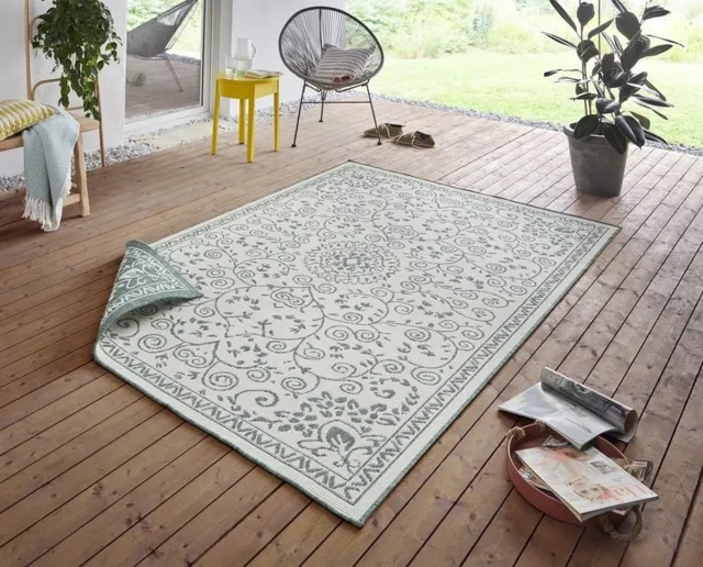 flycarpets Omkeerbaar Buitenkleed / Vloerkleed - Leyte - Groen / Creme - Laagpolig Tuintapijt / Buitentapijt / Tuinkleed