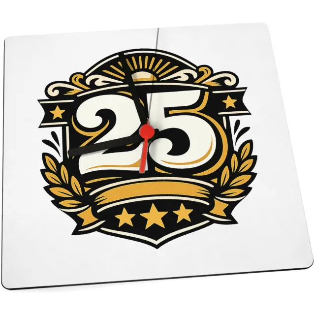 Mr Cadeautjes Klok 19 x 19 - design Retro jubileumontwerp met een groot middenicoon en gebogen t | cadeau Wit