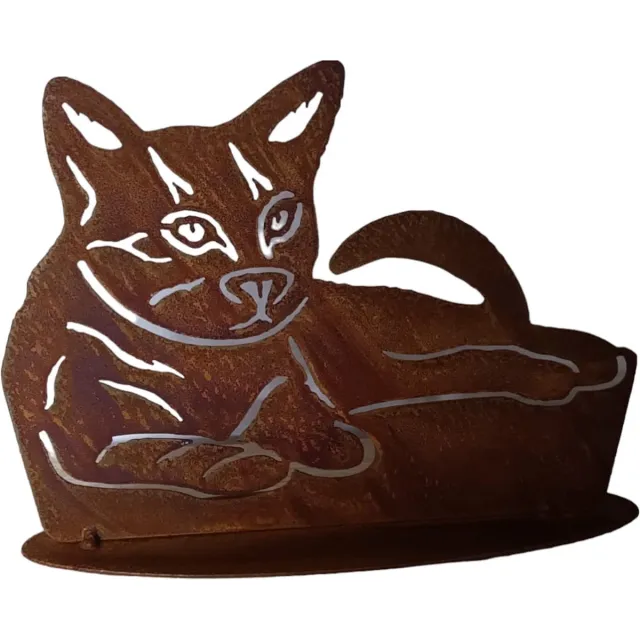 Dream-Garden Decoratie tuinbeeld Kat in mandje -B29 x H22cm Roest bruin
