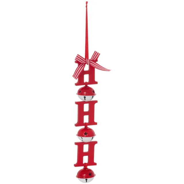 Feeric lights & Christmas Houten kerstboomversiering 'Ho Ho Ho' met belletjes, 20 cm rouge