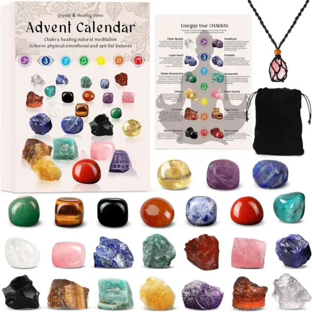 Mrilary Kristallen Kerst Aftelkalender - 24 dagen helende kristallen edelsteen cadeauset – natuurstenen, mineralen en rotsen collectie – kerstcadeau Multicolor