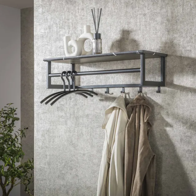 Dimehouse Kapstok Kris 6-Haaks Zwart - Met Roede 3D melamine graphite