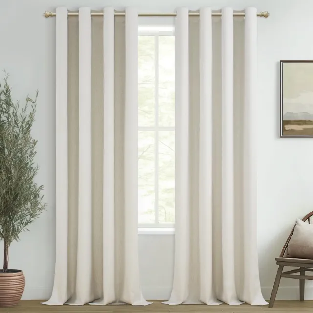 Famanu 100% verduisterende gordijnen, lichtdicht met linnenlook, ivoorwit, set van 2, voor woonkamer en slaapkamer, 300 cm lang en 140 cm breed, eenvoudig te onderhouden