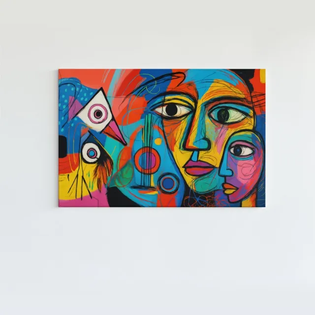Trendex Global Canvas Schilderij – Gezichten in kleur - Abstracte kunst – 150x100x2 cm Kleurrijk