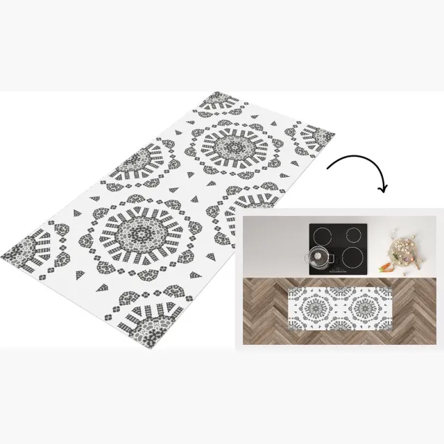 KitchenYeah Keukenloper - Loper keuken - Mandala - Patronen - Zwart Wit - Keukenloper vinyl Zwart; Wit