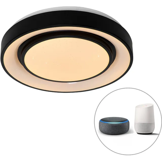 QAZQA jochie - Moderne Dimbare LED Plafondlamp met Dimmer - 1 lichts - Ø 38 cm - Zwart - Woonkamer | Slaapkamer | Keuken Zwart Smart LED