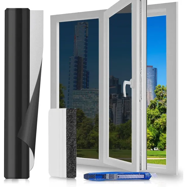 Cosensi Sunblock raamfolie 44,5 x 200 cm voor extra privacy en UV-bescherming - Spiegelfolie met warmtewerende eigenschappen Zwart