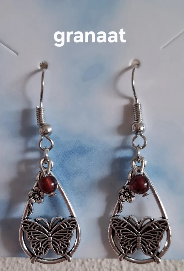 mineraalsteen Granaat Waterdruppel/ Vlinder Oorbellen rood