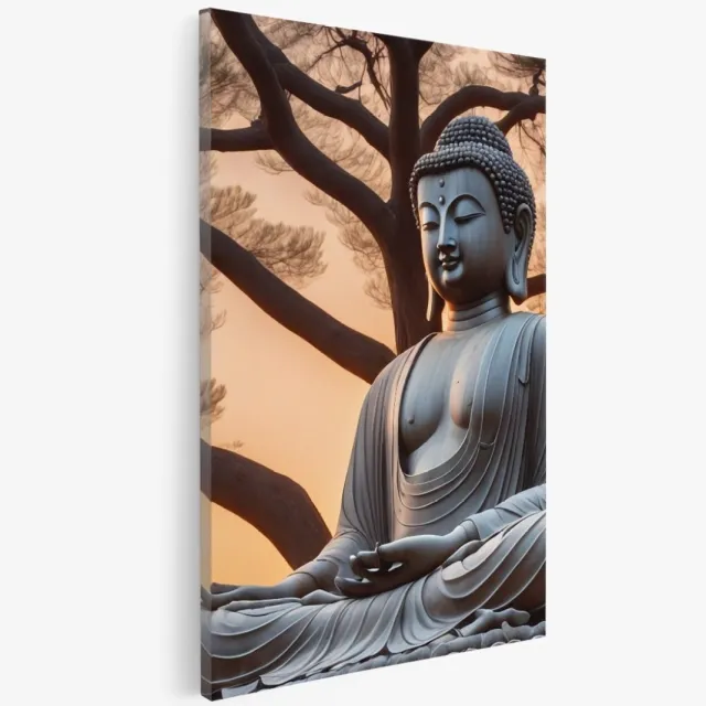 Saammp Canvas Schilderij - Boeddha Naast Boom - 60x90 - Foto op canvas - Wanddecoratie - Muurdecoratie Woonkamer - Canvas schilderijen Multicolor