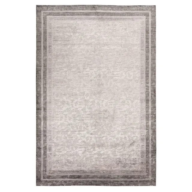Padiro elegant laagpolig vloerkleed 80 x 150 cm - lichtgrijs - vintage patroon - voor vloerverwarming - van viscose, polyacryl en katoen