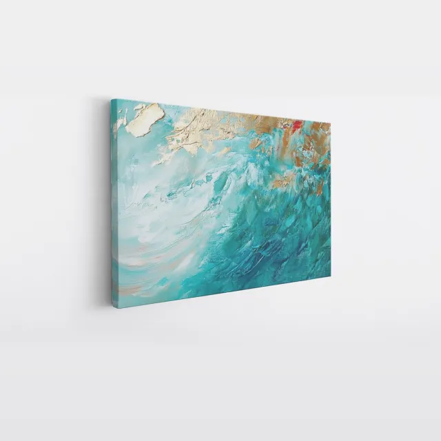 Saammp Canvas Schilderij - Goud - Blauwe kunst - Abstracte - 40x30 - Foto op canvas - Wanddecoratie - Muurdecoratie Woonkamer - Kantoor Decoratie Multicolor