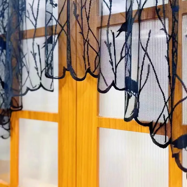 Unyqoos ® Transparante Landelijke Gordijnen met Bloemen- en Vogelmotief voor Raamdecoratie in Huiselijke Stijl zwart