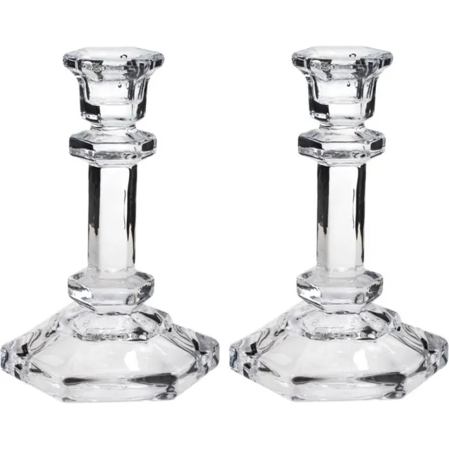 Concord Concorde Kaarsen kandelaar - Set van 2x stuks - 9.5 x 14 cm - decoratief glas - dinerkaarsen standaard - houder Transparant