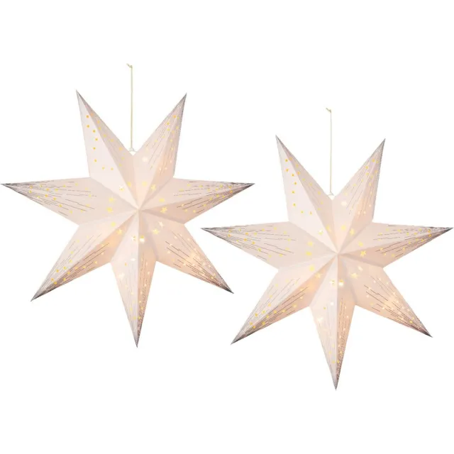 Lumineo Verlichte kerststerren - 2x - wit - 40 cm - op batterijen - 10 led lampjes - warm wit