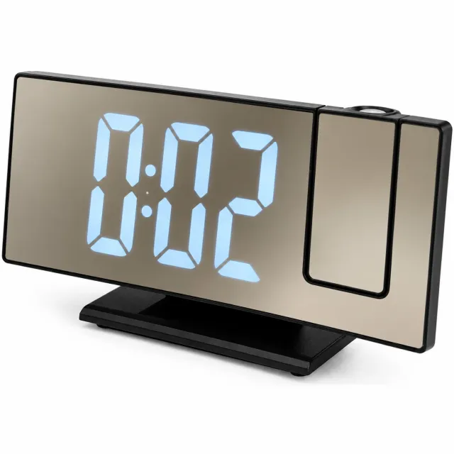 SWGOTA wekker met tijdprojectie - LED-spiegeldisplay en temperatuurweergave - zwarte kunststof behuizing met tafelvoet - externe voeding