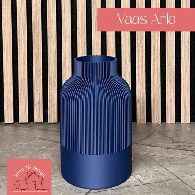Mein 3D-Design.nl Vaas Arla - Japandi style - 3D geprint - Kunstbloemen - Legobloemen Donkerblauw