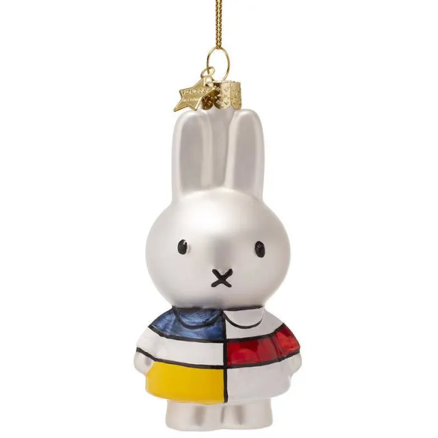 Vondels kerstornament glas Nijntje met Mondriaanjurk H11cm Wit