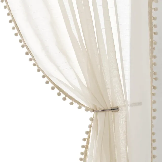 Unyqoos Transparante gordijnen met pompons voor een luchtige en stijlvolle uitstraling 140 x 225 cm beige
