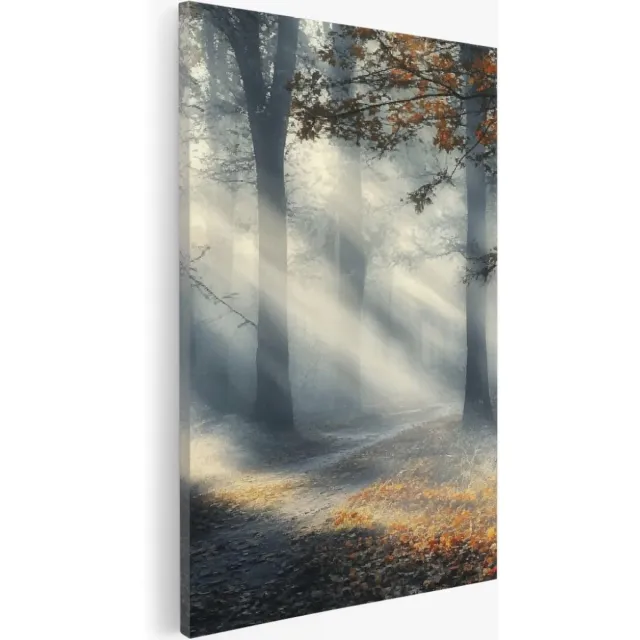 Saammp Canvas Schilderij - Natuur - weg door het bos - Herfst - landschappen - 30x45 - Foto op canvas - Wanddecoratie - Muurdecoratie Woonkamer - Slaapkamer decoratie - Canvas Print Multicolor