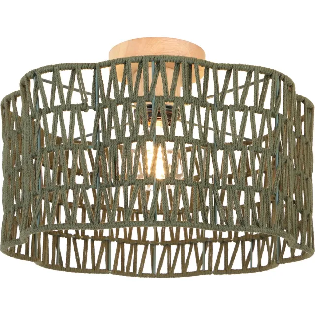 Olucia MICKEY - Plafondlamp - Groen / Geel - Vorm: Rond Hout