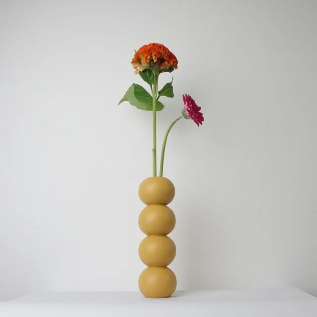 LEMON LILY Houten Vaas 'Stack' – Geel – Ø 8,5 × 26 cm – Inclusief Glazen Buisje – Handgemaakt Design vaas
