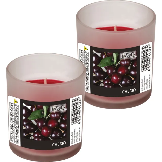Conpax Candles geurkaars - 2x - cherry geur - rood - 8 branduren - in glas - aroma kaars Kersenrood
