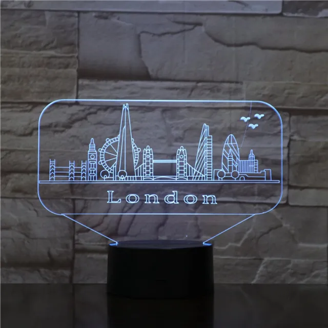 MC Living 3D Led Lamp Met Gravering - RGB 7 Kleuren - London