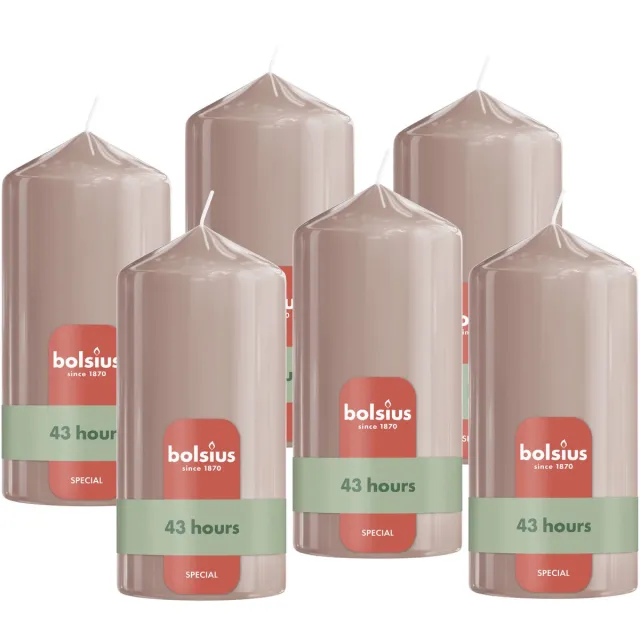 Bolsius Glanzende Stompkaarsen - 6 Stuks - Lichtroze - 13cm - 43 branduren Licht roze