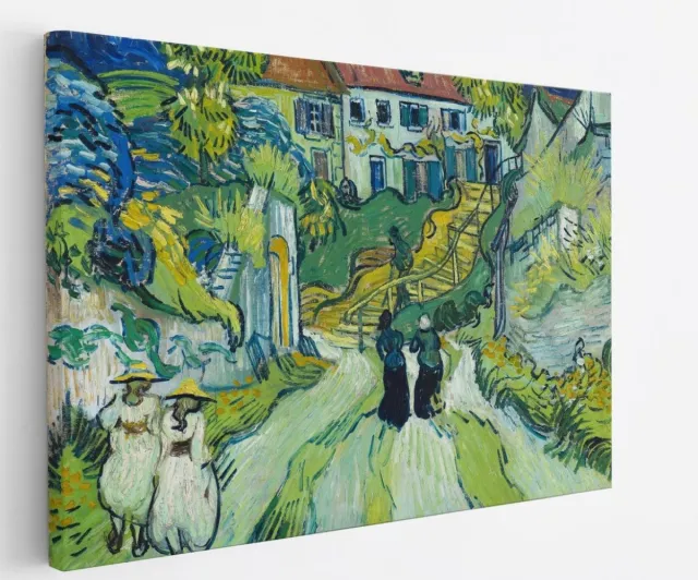 Saammp Canvas Schilderij - Trap in Auvers - Van Gogh - Oude Meesters - 45x30 - Foto op canvas - Wanddecoratie - muurdecoratie Woonkamer - Slaapkamer decoratie - Canvas Print Multicolor