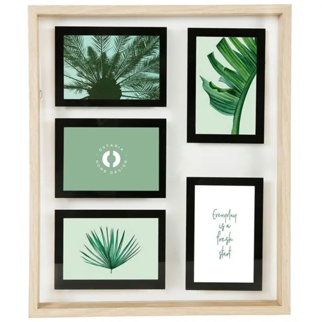 OSTARIA Collage fotolijst NEO - voor 5x foto van 10 x 15 cm - hout - naturel/zwart - 37 x 44 cm - Wissellijst - Modern