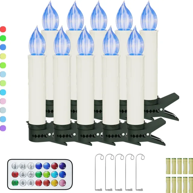 NAIZY LED Kaarsen 10 Stuks - RGB Kleurwisselend - Kerstboomkaarsen met Clip - Timer & Afstandsbediening - IP44 - Batterijen Inbegrepen - NAIZY Multicolour licht