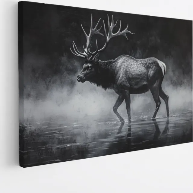 Saammp Canvas Schilderij - Hert in het water- Natuur - Dieren - 45x30 - Foto op canvas - Wanddecoratie - Muurdecoratie Woonkamer - Slaapkamer decoratie - Canvas Print Multicolor