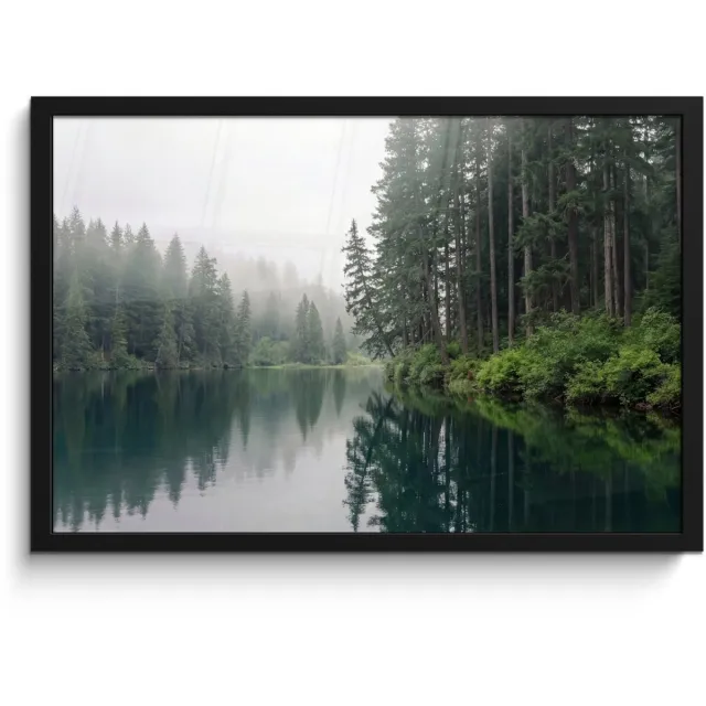 FrameYourWall Poster in lijst - Fotolijst 60x40 cm - Posters - Bergen - Meer - Bos - Posterlijst zwart - Decoratie - Wanddecoratie woonkamer - Muurdecoratie slaapkamer