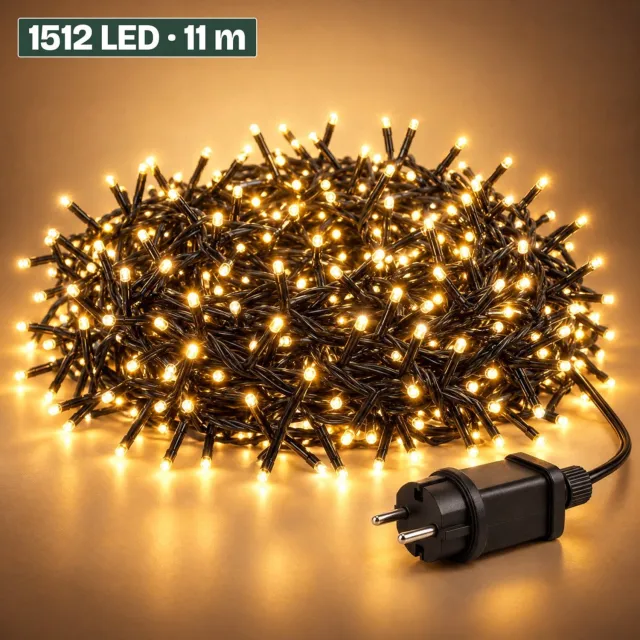 Levano Kerstverlichting Buiten 1512 LED 11 m Extra Warm Wit - Kerstboomverlichting - Lichtsnoer Buiten - Kerstlampjes - Lichtsnoer Binnen - Clusterverlichting - Kerstverlichting Binnen - LED Snoer - Kerstlampjes met Stekker - Timer Verlichting