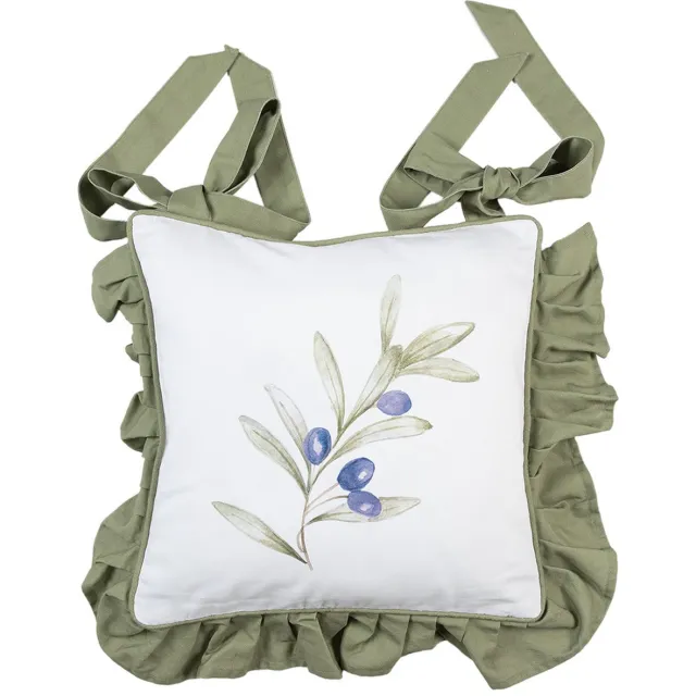 Clayre & Eef Kussenhoes Stoelkussen 40x40 cm Wit Katoen Olijven