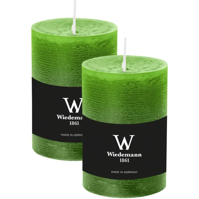 Wiedemann Cilinderkaars/stompkaars - 2x - rustieke kaars - lichtgroen - 7 x 10 cm - 43 branduren